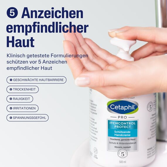 CETAPHIL PRO ItchControl Protect Schützende Handcreme, 500ml, Für sehr trockene und gereizte Hände, Stärkt die Widerstandskraft der Hände, Mit Jojoba-Öl & Glycerin