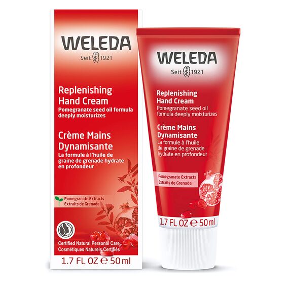 WELEDA Bio Intensiv Handcreme Granatapfel - Naturkosmetik Handpflege Creme beugt Pigmentflecken vor, Nachhaltige Feuchtigkeitscreme mit Sheabutter & Orange-Vanille Duft für trockene Hände (1x 50ml)