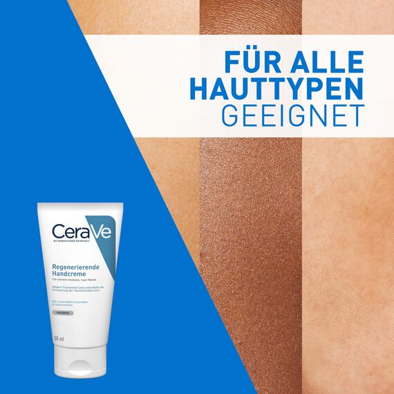 CeraVe Regenerierende Handcreme, Sanfte Creme bei empfindlicher Haut, Ohne Duftstoffe, Bei Neurodermitis oder Allergien, Mit Hyaluronsäure und essenziellen Ceramiden, 50 ml