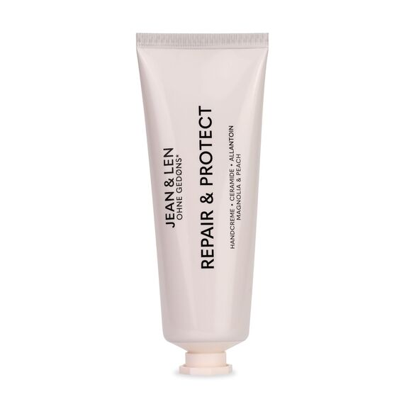 Jean & Len Handcreme Repair und Protect, für sehr trockene und rissige Hände, versorgt die Haut mit Feuchtigkeit, zieht schnell ein, vegane Handpflege, ohne Parabene und Silikone, 75 ml