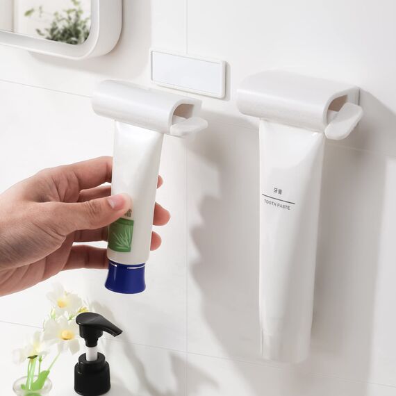 CORNERIA 2pcs Tubenquetscher mit Magnet Saugnapf, Wandmontage Tubenausdrücker, Zahnpastahalter Passend für alle Tubengrößen