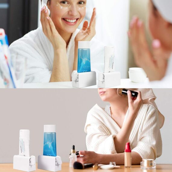 CORNERIA 2pcs Tubenquetscher Plus mit langer Größe 2.8IN - Premium ABS Kunststoff & Silikonpad Tubenpresse für Zahnpasta, Gesichtsreiniger, Handcreme, Sonnenschutz & mehr (Weiß)