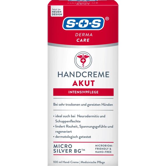 SOS Derma Care Handcreme Akut (100 ml) – Intensive Handpflege – geeignet für Neurodermitis & Schuppenflechte – lindert Rauheit & Spannungsgefühl - medizinische Handpflege - regeneriert die Haut