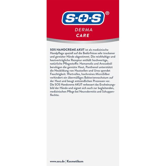 SOS Derma Care Handcreme Akut (100 ml) – Intensive Handpflege – geeignet für Neurodermitis & Schuppenflechte – lindert Rauheit & Spannungsgefühl - medizinische Handpflege - regeneriert die Haut