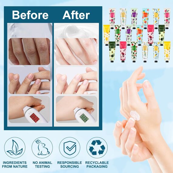 Handcreme Damen Geschenkset - 18 St Handcreme Kleine Geschenke für Frauen Valentinstag Set Hände Fuß Feuchtigkeitscreme Duft Hand Tag Nachtcreme Körpercreme für Muttertag Weihnachten