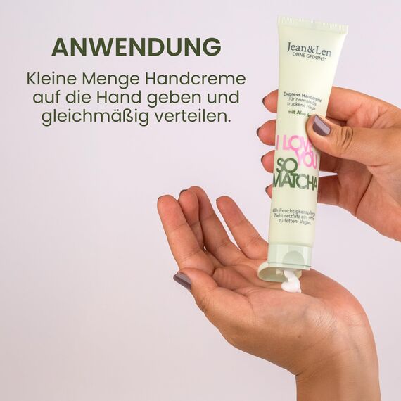 Jean & Len Handcreme I Love You So Matcha, für normale bis trockene Hände, versorgt die Hände mit Feuchtigkeit, zieht schnell ein, vegane Handpflege, ohne Parabene & Silikone, 75 ml (Packung mit 2)