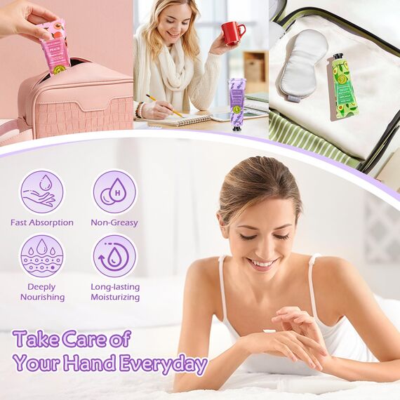 Handcreme Set, 60 Pack Mini Handcreme Geschenkset, Handlotion Damen Duft Hände Fuß Feuchtigkeitscreme für Trockene & Rissige Hände, Kleine Geschenk für Frauen Weihnachtsgeschenke Geburtstagsgeschenk