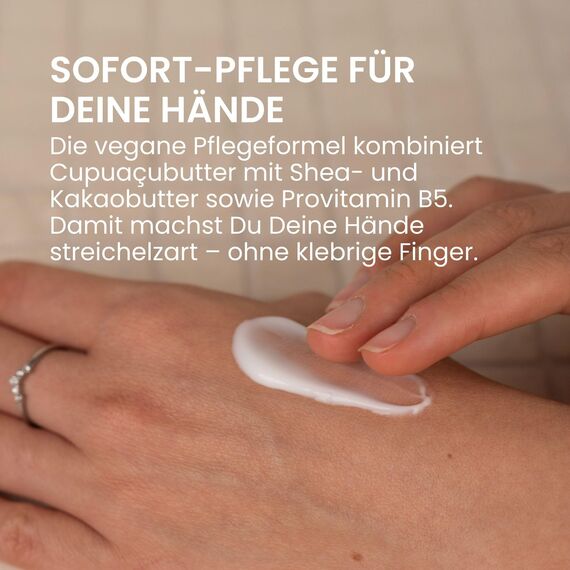 Jean & Len Handcreme Pfingstrose & Litschi, spendet normalen & trockenen Händen Feuchtigkeit, mit Provitamin B5, Shea- und Kakaobutter, vegane Handpflege, ohne Parabene & Silikone, 75 ml
