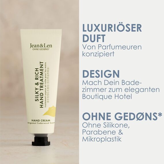 Jean & Len Mini Silky & Rich Hand Treatment Bergamot & Cedarwood, praktische Reisegröße, für weiche Hände, Handcreme mini, ohne Parabene & Silikone, vegan, 30 ml (Packung mit 2)