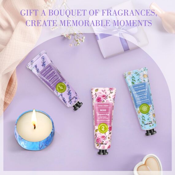 Geschenke Weihnachten, Kleine Weihnachtsgeschenke für Frauen Männer - Duftkerzen Geschenkset 4 x 90g | Handcreme Set 4 x 30g, Geschenkset für Kollegen, Mama, Freundin