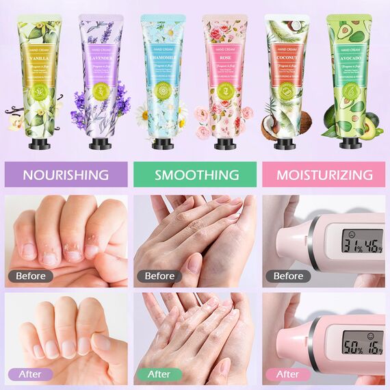 6 Pcs Handcreme Kleine Geschenk für Frauen, Handcreme Mini Männer 30g - Handcreme Für Sehr Trockene Hände Natürliche Feuchtigkeitscreme Set, Muttertag & Geburtstags Geschenk