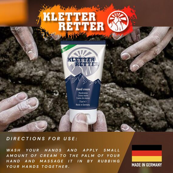 KletterRetter Handcreme für Kletterer und Boulderer 75ml - mit Panthenol, Calendulaöl und Ectoin - Zieht schnell ein und klebt nicht