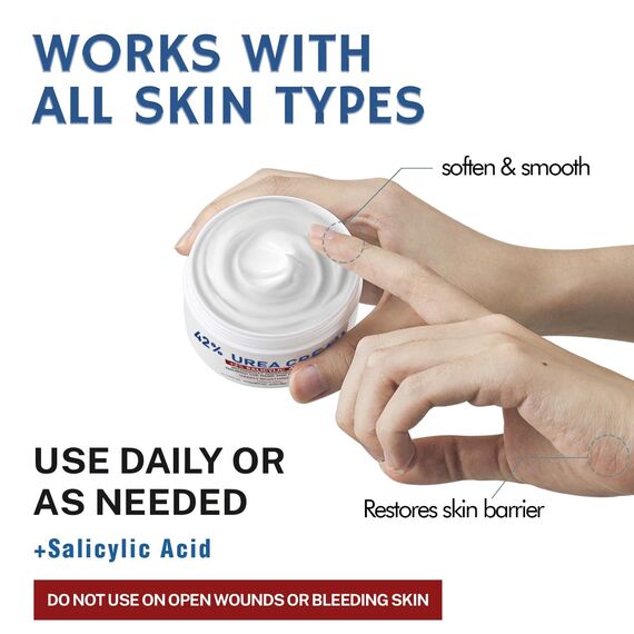 OUKEYA Urea Creme 42% mit 2% Salicylsäure, Fusscreme Feuchtigkeit & Reparatur für Trockene, Füße, Fersen, Knie, Urea Handcreme für Hände, Hornhautentferner, Entfernt Hühneraugen, Tote Haut, 2 x 150 g