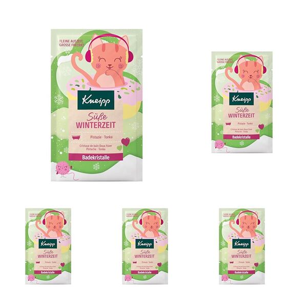 Kneipp Badekristalle Süße Winterzeit - Badezusatz Pistazie & Tonka - Badesalz mit wertvollem Pistazienkernöl & hochwertigem Tonkabohnenextrakt - vegan - 60g (Packung mit 5)