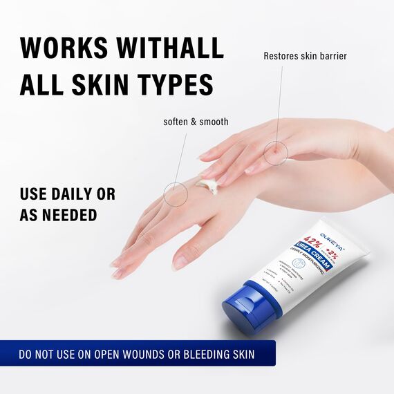OUKEYA Urea Creme 42% mit 2% Salicylsäure, Fusscreme Feuchtigkeit & Reparatur für Trockene, Füße, Fersen, Knie, Urea Handcreme für Hände, Fußcreme, Hornhautentferner, Tote Haut, Leicht Mitzunehmen,85g