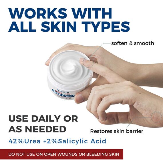 OUKEYA Urea Creme 42% mit 2% Salicylsäure Neue Rezeptur, Fusscreme Feuchtigkeit & Reparatur für Trockene, Füße, Fersen, Knie, Hände, Fußcreme, Hornhautentferner, Entfernt Hühneraugen, Tote Haut