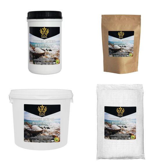 HAF® Premium Totes Meer Badesalz für empfindliche & trockene Haut | Meersalz 100% naturrein aus Jordanien für den Stressabbau | Mineralsalz für guten Schlaf & zur Körperpflege | 1 kg im Beutel