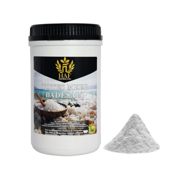 HAF® Premium Totes Meer Badesalz für empfindliche & trockene Haut | Meersalz 100% naturrein aus Jordanien für den Stressabbau | Mineralsalz für guten Schlaf & zur Körperpflege | 2 kg in Dosen