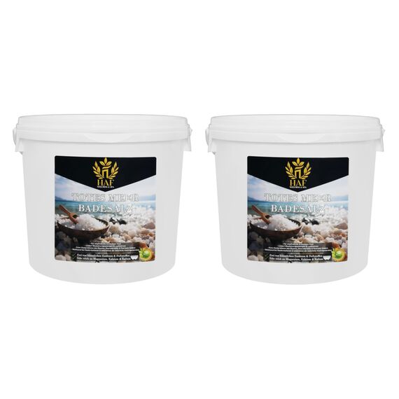 HAF® Premium Totes Meer Badesalz für empfindliche & trockene Haut | Meersalz 100% naturrein aus Jordanien für den Stressabbau | Mineralsalz für guten Schlaf & zur Körperpflege | 10 kg in Eimern