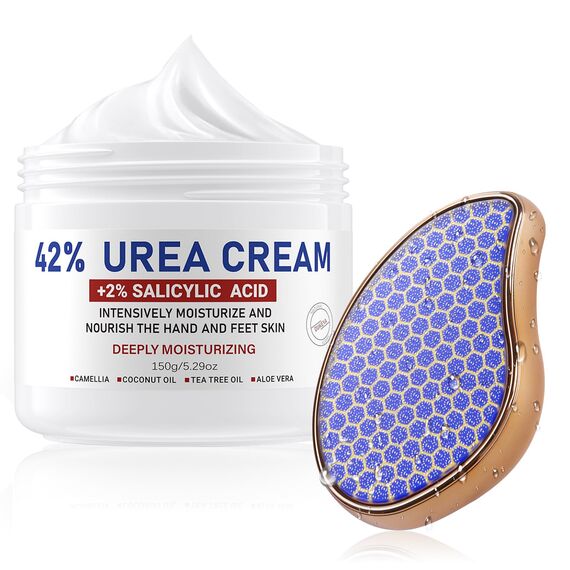 OUKEYA Urea-Creme 42 Prozent mit Fußfeile für Fuß und Hände, Urea Cream Fuß, Fußcreme, Harnstoffcreme für Trockene, Rissige Füße, Anti Hornhaut, Ellenbogen, Maximaler Stärke