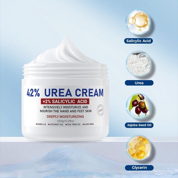 OUKEYA 40% Urea Fußcreme & 42% Urea + 2% SA Creme Neue Formel Set, Intensive Pflege für Trockene, Rissige Füße, Fersen & Hände, Peeling & Tiefenfeuchtigkeit, 2 x 150g
