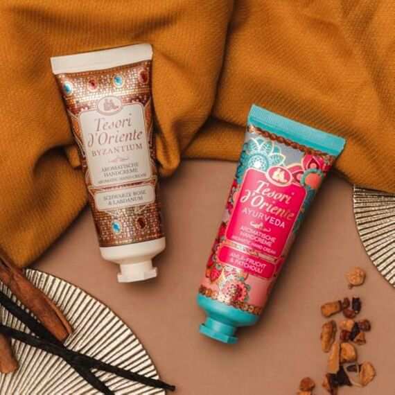 TESORI D'ORIENTE HANDCREME AYURVEDA 75ML, zarte Handcreme mit Amla-Fruchtextrakt, Sesam-Öl, Aloe vera und Calendula, Wellness-Ritual für Körper & Sinne (Packung mit 2)
