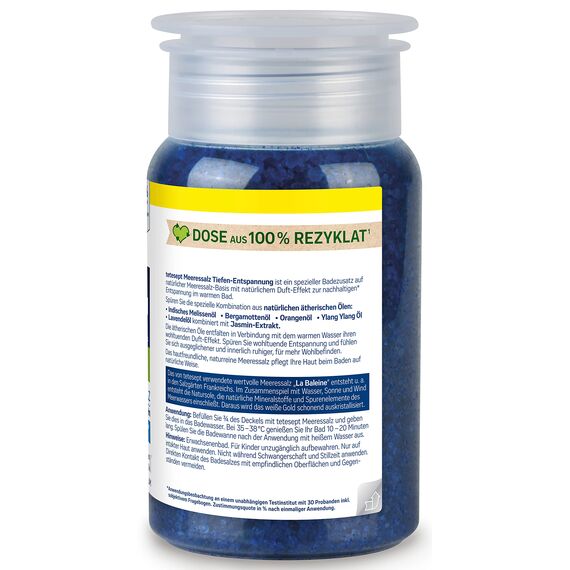 tetesept Meeressalz Tiefen-Entspannung Bad – Gesundheitsbad für ein Gefühl innerer Ruhe mit 5 ätherischen Ölen – Wohltuender Badezusatz mit natürlichem Meeressalz – 4 x 600 g