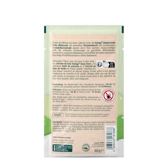 Kneipp Badekristalle Süße Winterzeit - Badezusatz Pistazie & Tonka - Badesalz mit wertvollem Pistazienkernöl & hochwertigem Tonkabohnenextrakt - vegan - 60g (Packung mit 5)