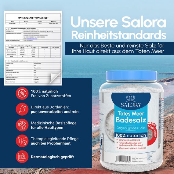 Salora ® Original Totes Meer Badesalz 10 kg [Frei von Zusatzstoffen] - Premium Meersalz Badesalz aus Jordanien - Vollbad oder Fußbad Salz mit Peeling Effekt - Vorteilspack