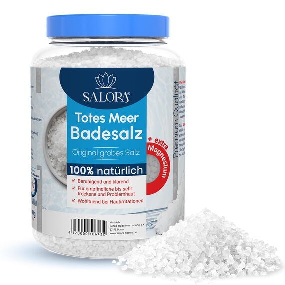 Salora ® Original Totes Meer Badesalz 2,5 Kg [Frei von Zusatzstoffen] - Premium Meersalz Badesalz aus Jordanien - Vollbad oder Fußbad Salz mit Peeling Effekt