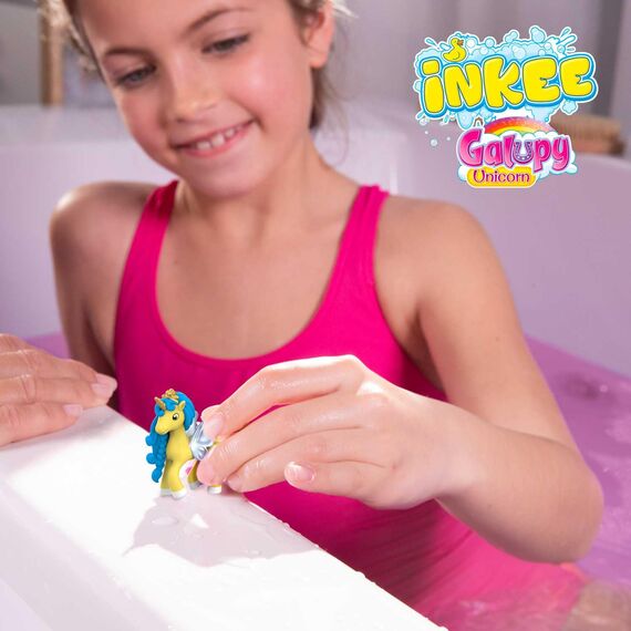 INKEE Surprise Galupy Unicorn | Einhorn Badebombe Kinder mit Überraschung, Badekugel 100g mit GALUPY Einhornfiguren, Karamellduft & Jojobaöl