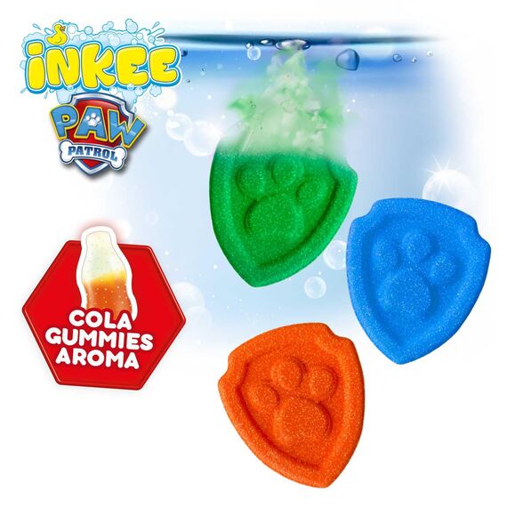 INKEE Paw Patrol Badebomben 3er Pack - Badekugeln in 3 Farben mit Mandelöl & Colagummi-Aroma - 3x15g