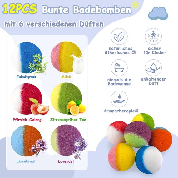Badebomben für Kinder, 12pcs Badebomben mit Überraschungskristallspielzeug im Inneren, handgefertigte natürliche und organische Schaumbadebomben, Geburtstagsgeschenk für Mädchen und Jungen