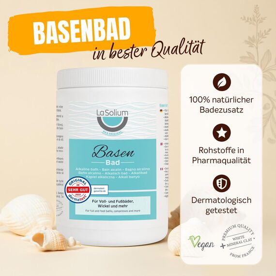 LaSolium Basenbad, Basisches Badesalz zur Entsäuerung, DERMATEST SEHR GUT, 650g