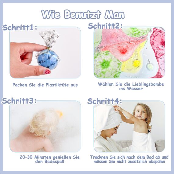 Badebomben für Kinder, 12pcs Badebomben mit Überraschungskristallspielzeug im Inneren, handgefertigte natürliche und organische Schaumbadebomben, Geburtstagsgeschenk für Mädchen und Jungen