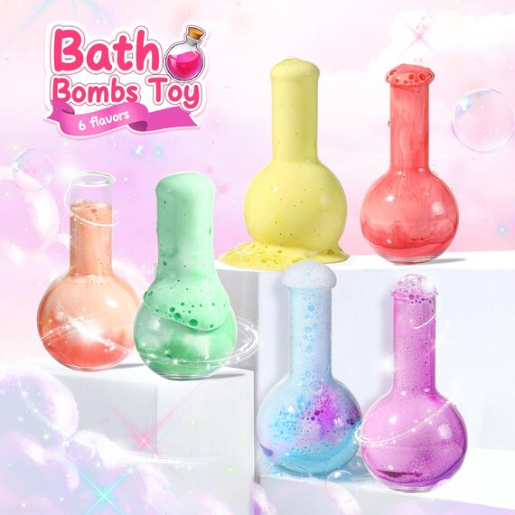 MeCids Badebomben für Kinder - 6er Pack Organische Natürliche Zaubertrank Flaschen Badebomben Kit für Jungen & Mädchen - Geburtstag & Weihnachten