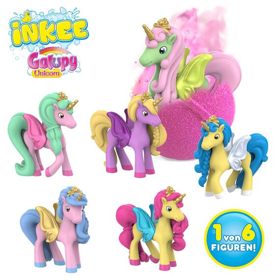 INKEE Surprise Galupy Unicorn | Einhorn Badebombe Kinder mit Überraschung, Badekugel 100g mit GALUPY Einhornfiguren, Karamellduft & Jojobaöl