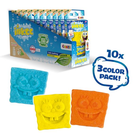 INKEE Badebomben Kinder SPONGE BOB Schwammkopf Mini Pack XXL - 30er Pack Badekugeln mit spaßigen Farben, PopCorn Aroma & Mandelöl - 30x 15g