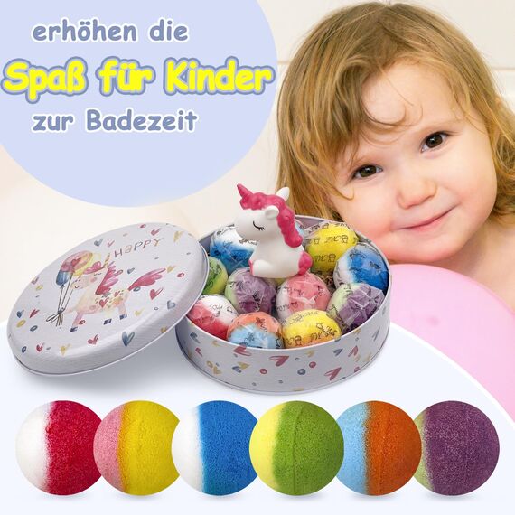 Badebomben für Kinder, 12pcs Badebomben mit Überraschungskristallspielzeug im Inneren, handgefertigte natürliche und organische Schaumbadebomben, Geburtstagsgeschenk für Mädchen und Jungen