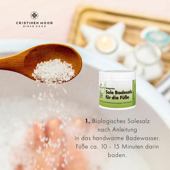 CristinenMoor Biologisches Sole Badesalz für die Füße 500 g, 100% natürliches Fußbadesalz bei Hornhaut, gegen Trockenheit, schwitzende Füße, Fußgeruch I naturkosmetisch zertifiziert by Icada