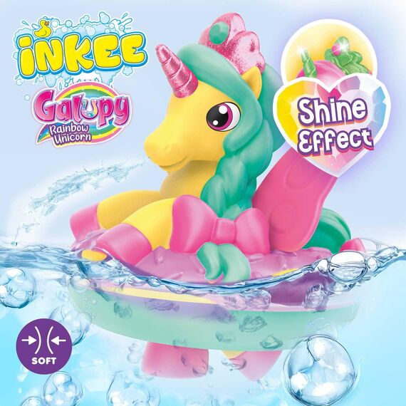 INKEE Toys Magic Bath Galupy Unicorn Star B3 – 3er-Pack Einhorn Badespielzeug für Kinder – Holly, Penny & Lily – Squishy Figuren mit Farbwechsel und Spritzfunktion