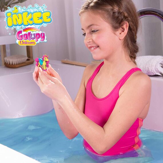 INKEE Galupy Unicorn | Badebombe Kinder mit Überraschung, Badekugel 100g mit GALUPY Einhornfiguren, Karamellduft & Jojobaöl (Packung mit 2)