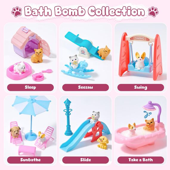 vamei Badebomben Kinder mit Überraschung 12 Stück Badezusatz Kinder mit Badewannenspielzeug Kazte Hund Badekugeln Mädchen Jungs Geburtstag Weihnachten Ostern Valentinstag Geschenke