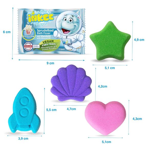 INKEE Bath Fizzer Mix - Sprudelbad Kinder Badebombe mit Mandelöl, Badekugel 20g mit Aroma - Badezusatz Kinder - Sorted