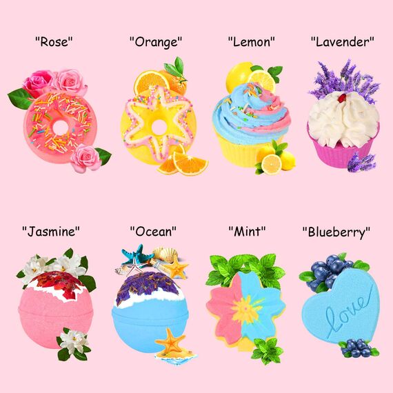 Badebomben Geschenkset,8 Stück Badebomben für Frauen.Organische natürliche handgemachte Aroma-reine ätherische Öl-Schaumbad-Kugeln.Geburtstagsgeschenkidee für Mädchen, Frauen, Kinder