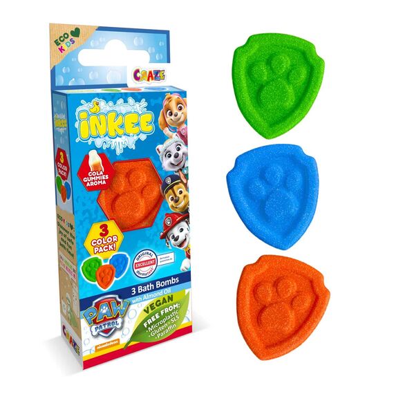 INKEE Paw Patrol Badebomben 3er Pack - Badekugeln in 3 Farben mit Mandelöl & Colagummi-Aroma - 3x15g