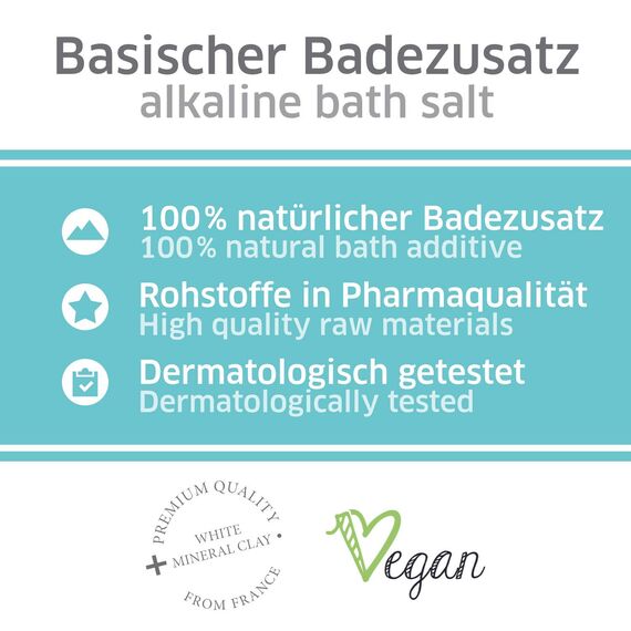 Basenbad Badesalz - DERMATEST SEHR GUT, 2400g - Basische Hautpflege mit Mineralerde, pH-Wert 9, aus Deutschland