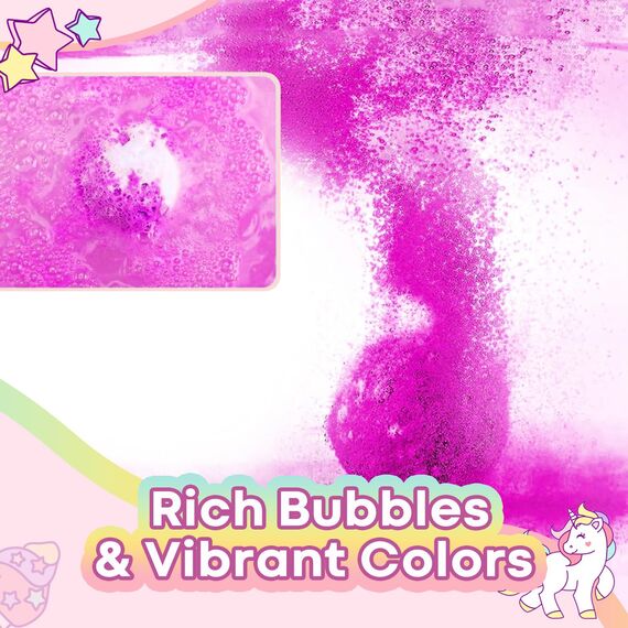 MeCids Bio Badebomben für Kinder mit Überraschungsspielzeug innen, 6-Pack mit Armbändern und Ringen, Bubble Badebomben Kit für Mädchen Geburtstag und Weihnachten