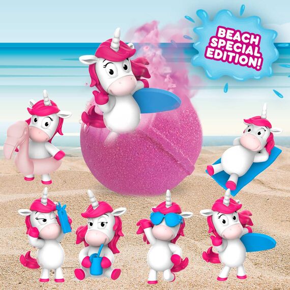 INKEE SURPRISE UNICORN BEACH | Einhorn Badekugel mit Überraschung, Badebombe mit Einhornfigur, Pop Corn Aroma, dermatologisch getestet, 1 Stück (2er Pack)