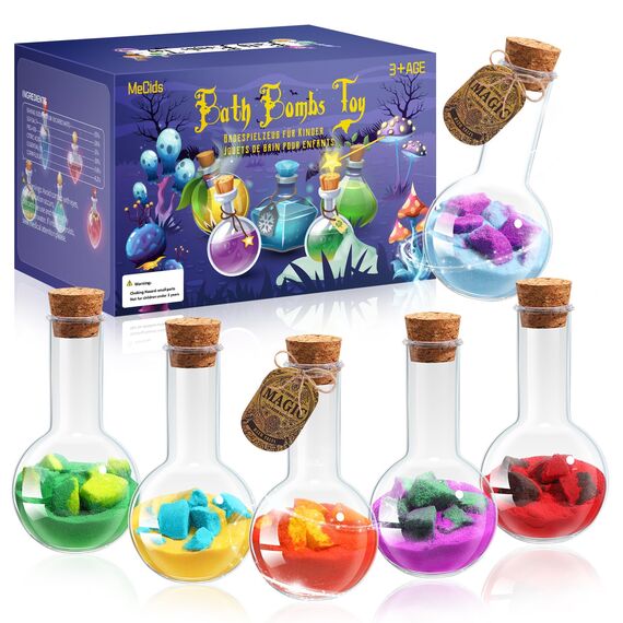 MeCids Badebomben für Kinder - 6er Pack Organische Natürliche Zaubertrank Flaschen Badebomben Kit für Jungen & Mädchen - Geburtstag & Weihnachten